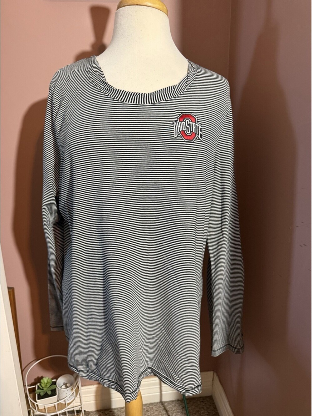 Cutter & Buck Ohio State Buckeyes Long Sleeve Shirt Womens XXL Black Stripes
